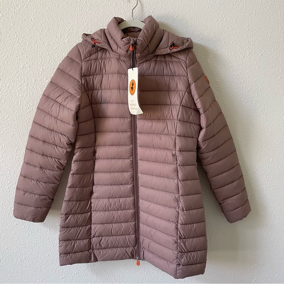 Save The Duck Hooded Animal Free Puffer Coat Carol Dusty Pink Size 3 M / L